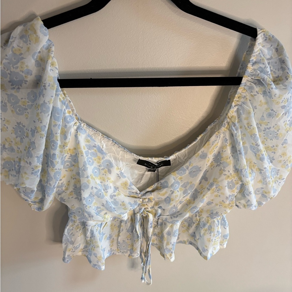Blue Blush Floral Puff Sleeve Blouse